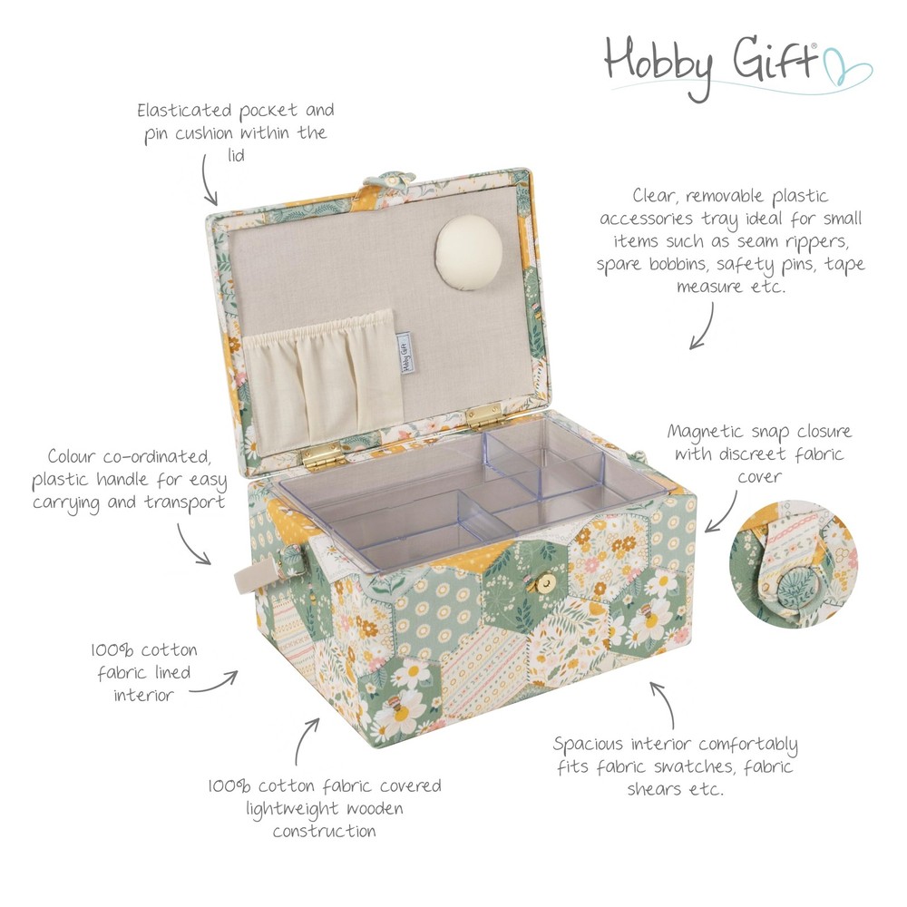Hobby Gift Medium Sewing Box Craft Storage Box with Handle Internal Accessori...