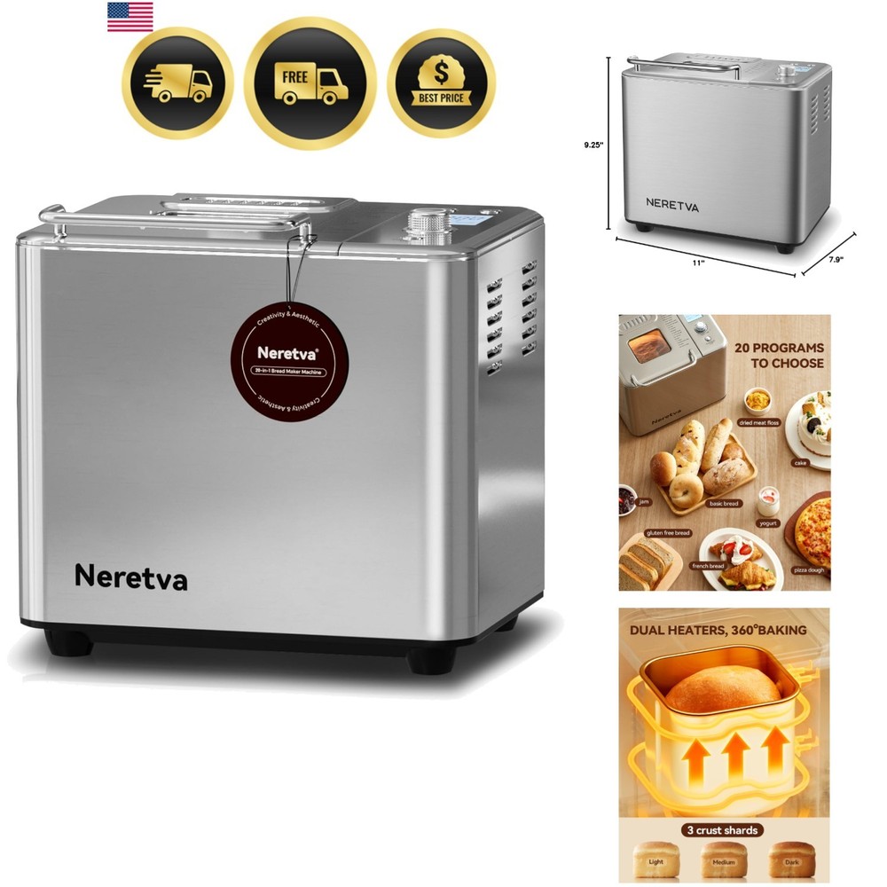 Bread Maker, 20-IN-1 2LB Bread Machine Dual Heater Bread Maker Machine Automa...