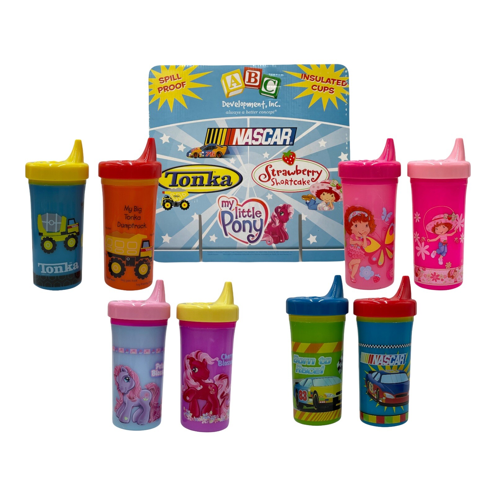 2 Pk Sippy Cup Spill Proof Nascar Tonka Strawberry Shortcake My Little Pony PICK