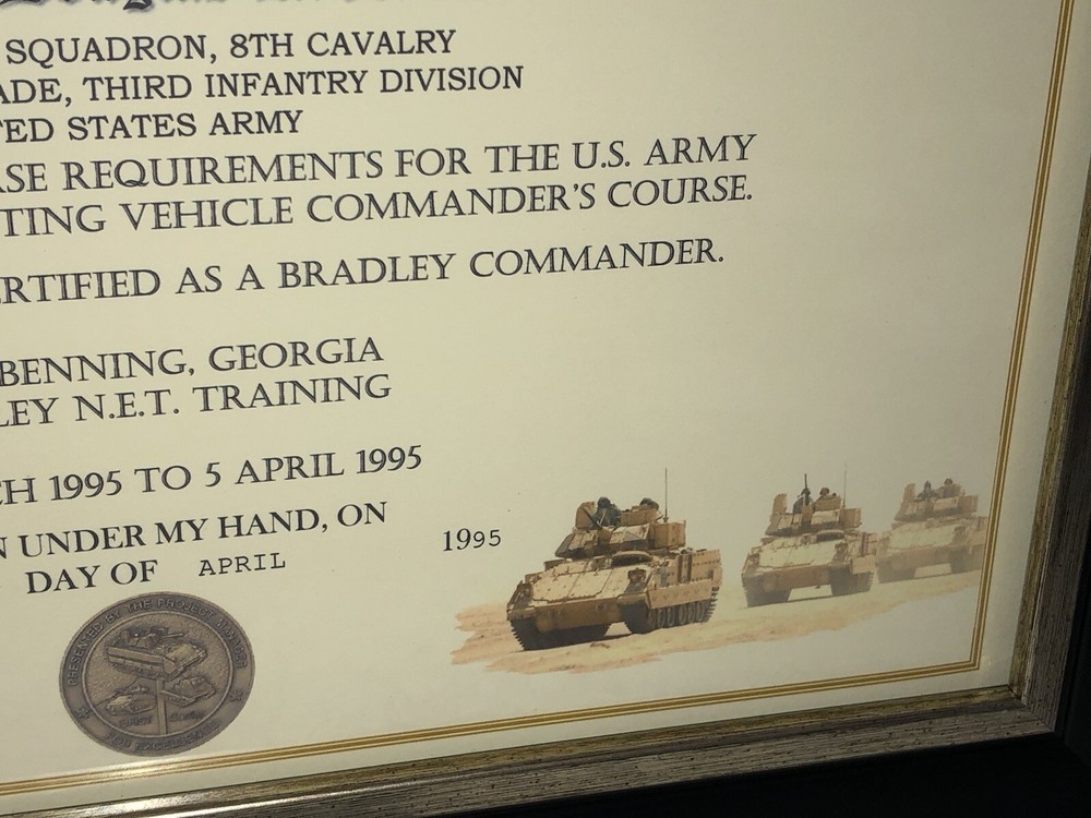 ARMY - INFANTRY SCHOOL / BRADLEY COMMANDER'S COURSE CERTIFICATE