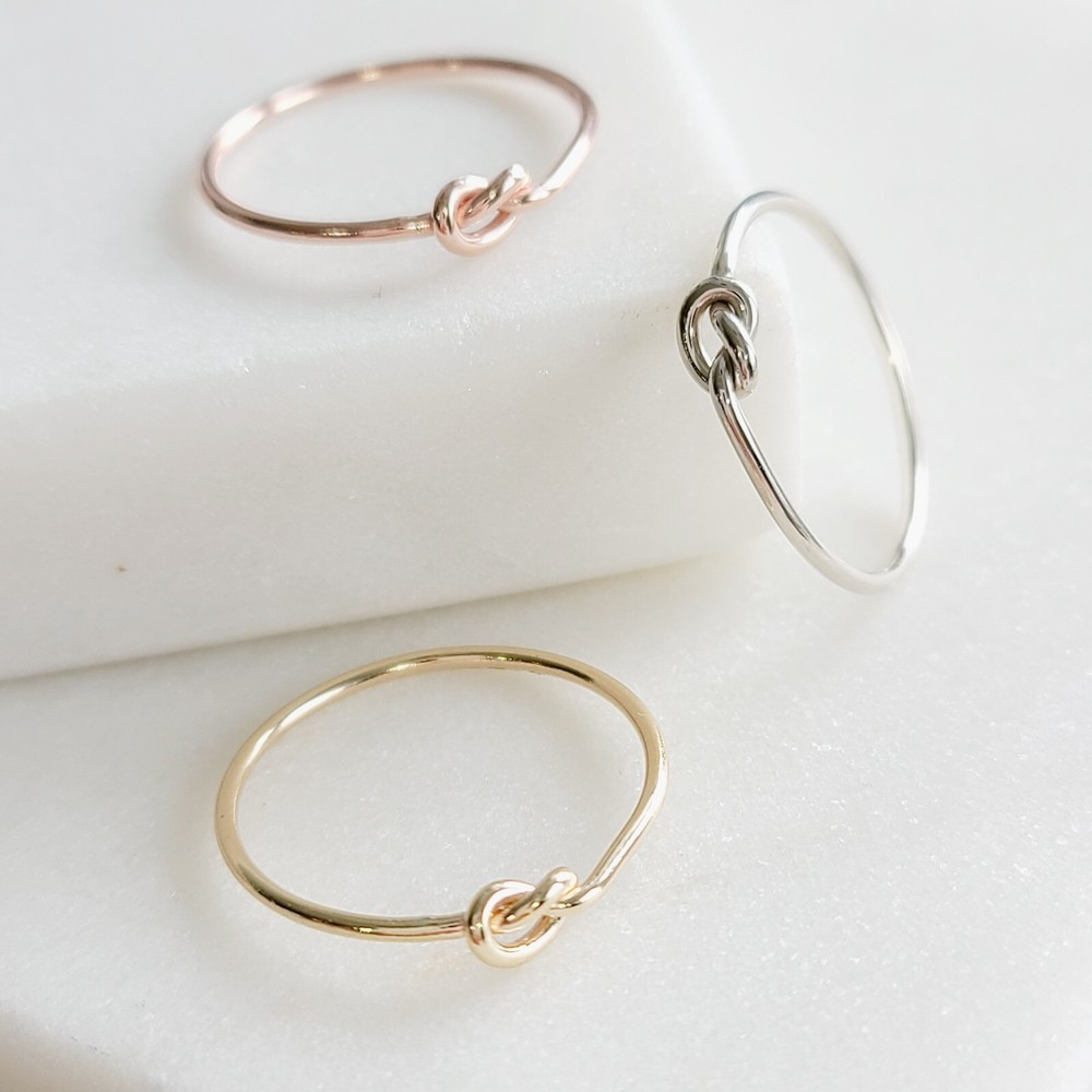 14k Solid Gold Tight Knot Ring, Solid Gold Minimalist Love Knot Rings