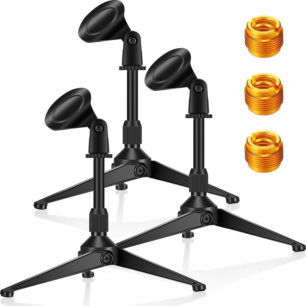 3 Pack Desktop Mic Stand Portable Foldable Tripod Adjustable Height Tabletop