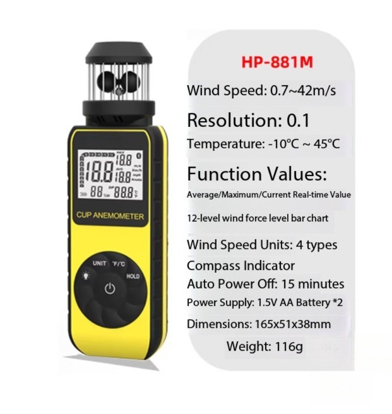 HP-881M Handheld Anemometer with 360-Degree Rotating Backlit Display