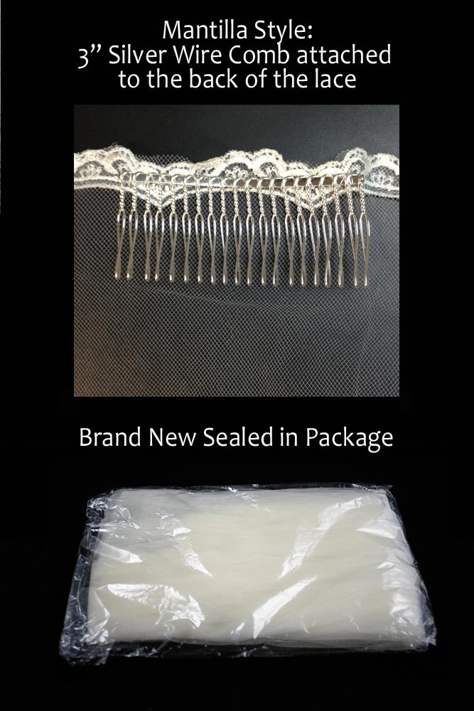 Bridal Wedding Mantilla Veil Ivory 1 Tier Long Cathedral Length With Lace Edge