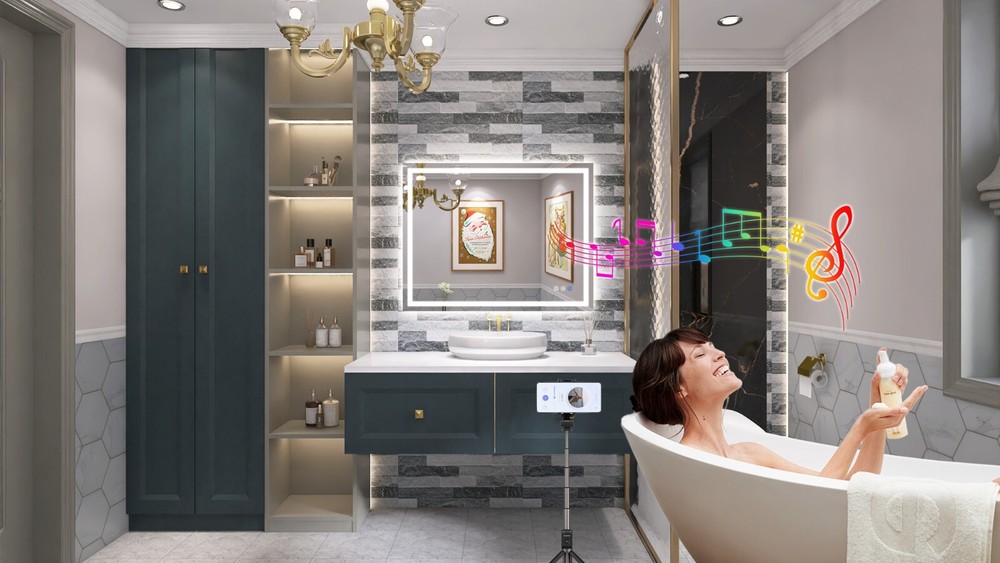 LED Lighted Bath/Living room Wall Vanity Mirror with Bluetooth Touch Dimmable