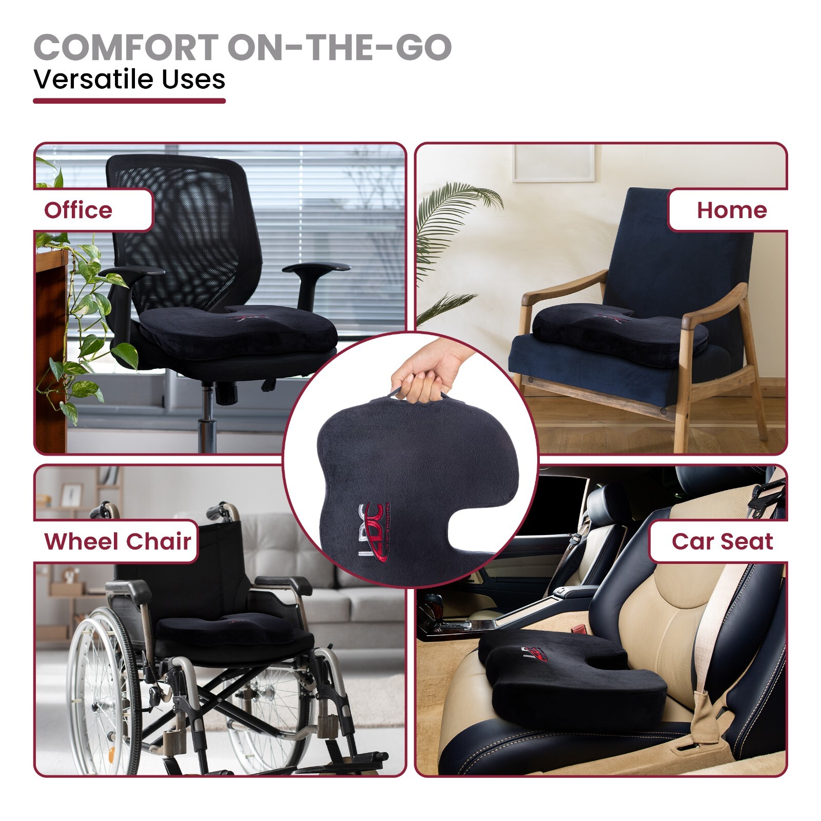 Seat Cushion Cool Gel Memory Foam Chair Pillow Pad for Back Tailbone Pain Relief