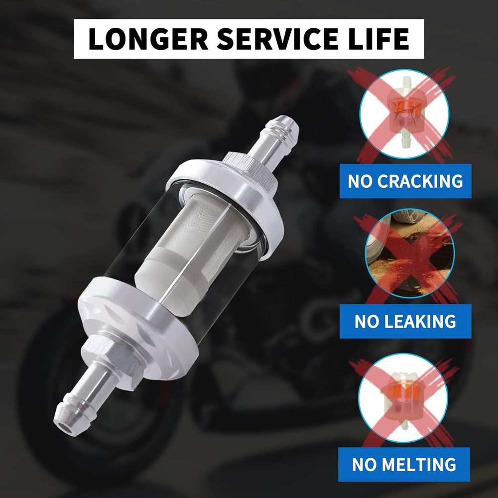 5/16 Inline Fuel Filter with Chrome Surface and Clear View Glass Fuel Filter ...