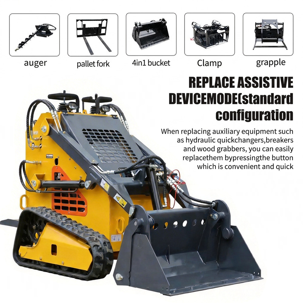 24HP Mini Skid Steer Loader Gas Engine Tracked Compact Loader with 4-in-1 Bucket