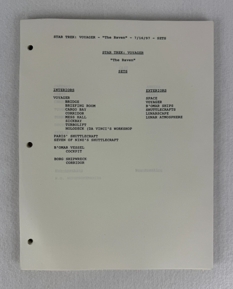 Star Trek Voyager “The Raven” Final Draft Original Studio Script 07/16/1997