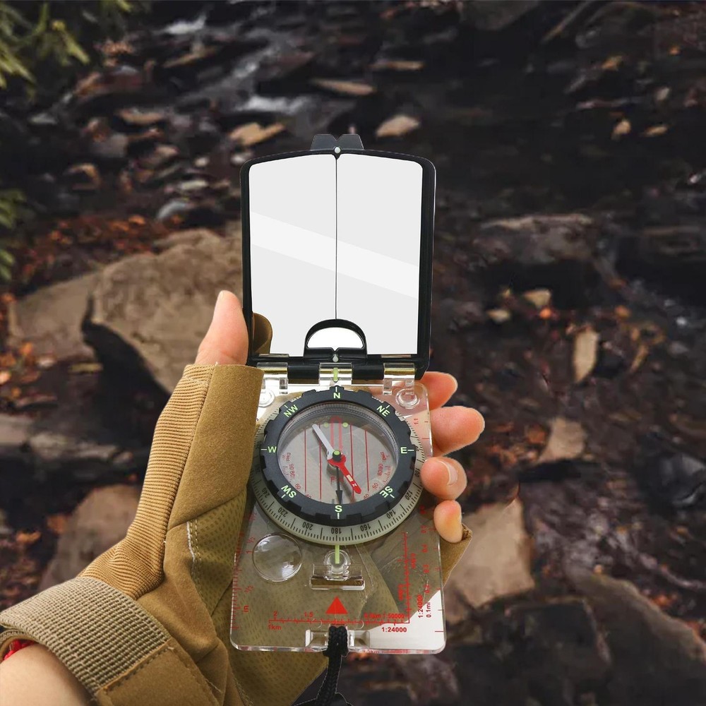 Hiking Mirrored Sighting Compass - With Adjustable Declination & Map LED