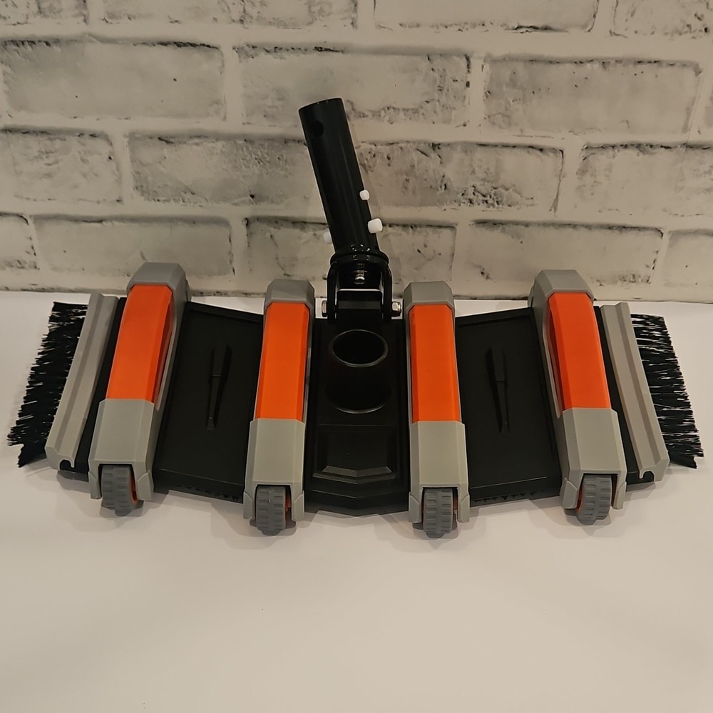 Rectangle Pool Brush Head Attachment with Side Brushes, Plastic, Black/Orange