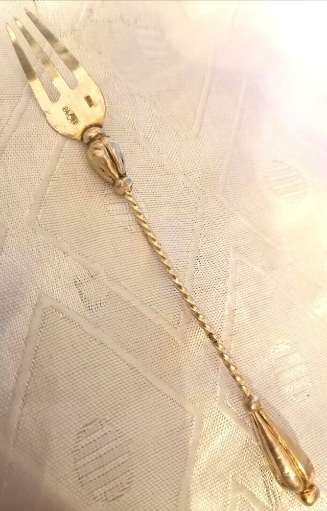 Antique Russian gold plated 84 silver lemon fork