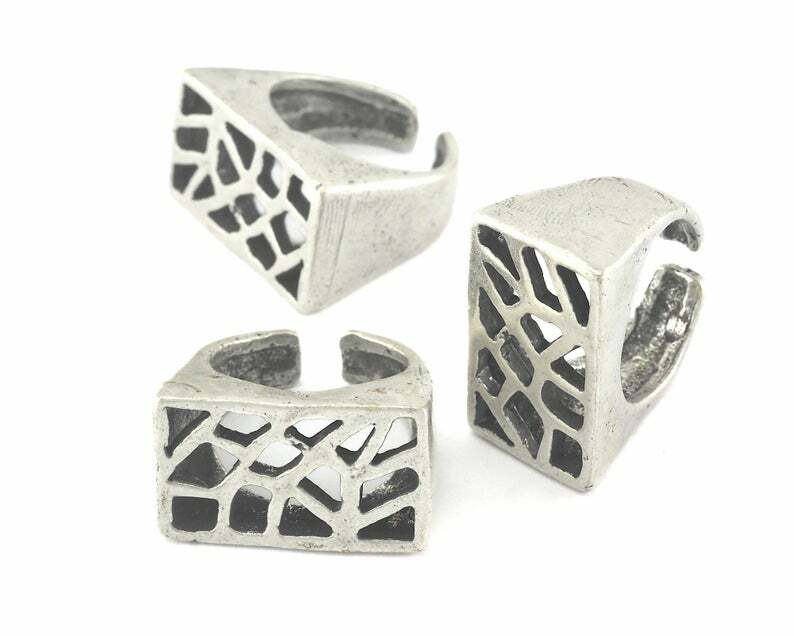 Rectangle Ring Signet Antique Silver Plated Brass Adjustable 6US Statement Ring
