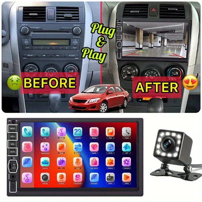 MP5 Car Player 2 Din 7 Inch Touch Screen Car Stereo Bluetooth + Backup Camera_