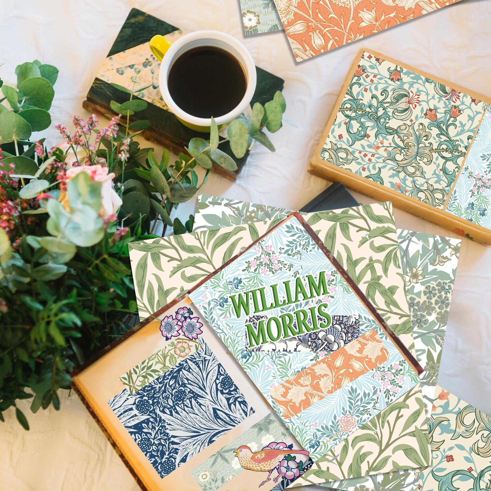 24 Sheets William Morris Scrapbook Paper Pad Double-Sided Vintage white