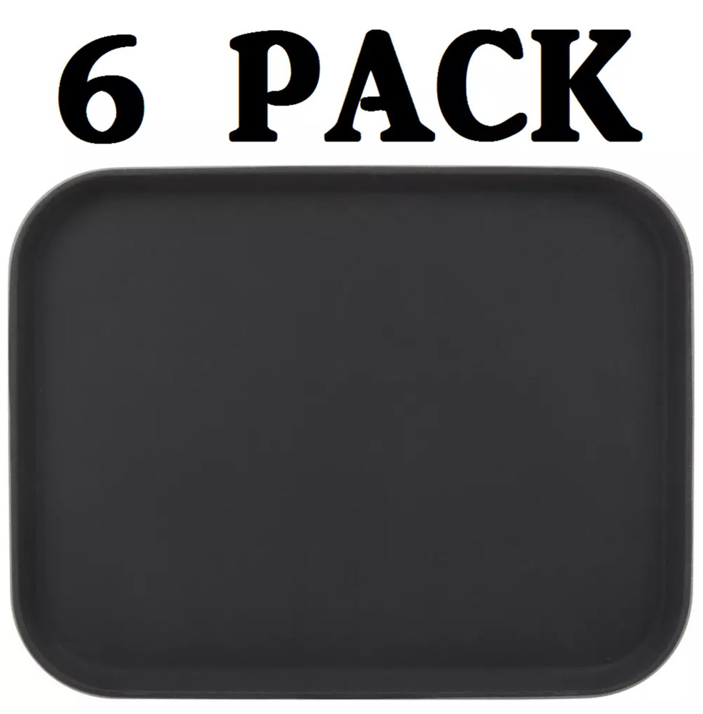 6 PACK 14" x 18" Black Rectangular Non-Skid Plastic Restaurant Bar Serving Tray