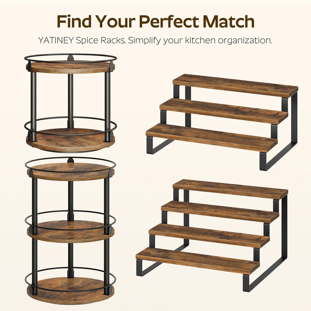 3 Tier Wooden Display Riser Stand Rustic Brown Spice Rack Kitchen Storage