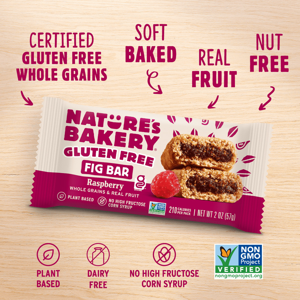 Gluten Free Raspberry Fig Bars, 2 oz Each, 6 Twin pack Box