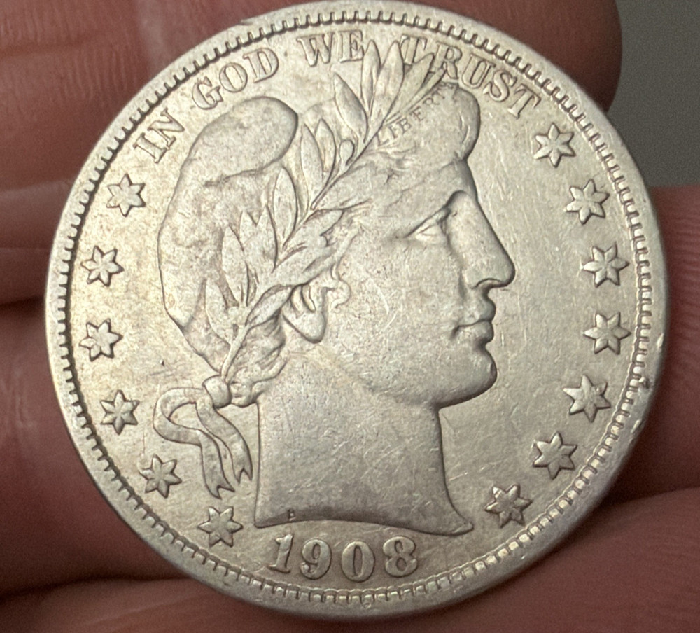 1908-D BARBER HALF DOLLAR - DENVER MINT - VF+