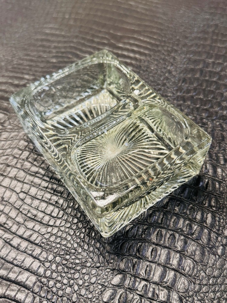 Antique Double Open Salt Cellar Starburst Pattern Heavy Pressed Glass