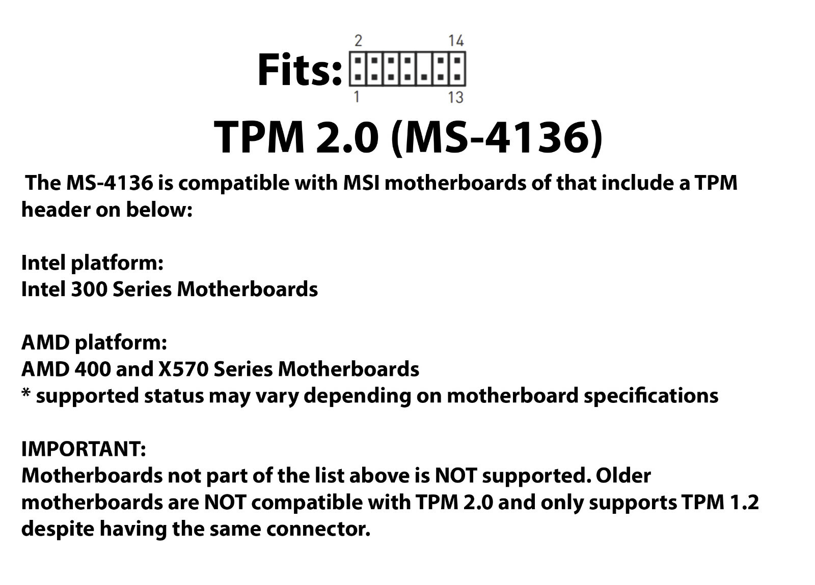 MSI MS-4136 TPM 2.0 Module (14 Pin 14-1) Trusted Platform Module LPC