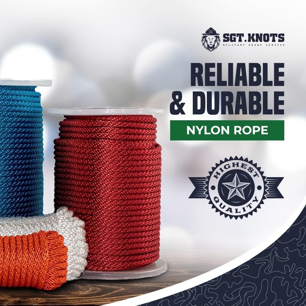 High Strength Solid Braid Nylon Utility Rope 1/8" x 500ft - Versatile & Durable