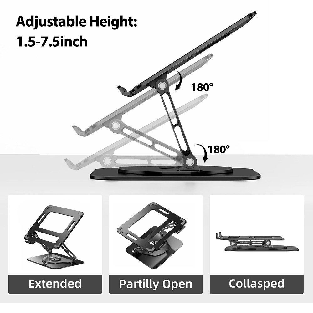 Ergonomic Laptop Riser Holder Stand Foldable Adjustable w/ 360° Rotating Bracket