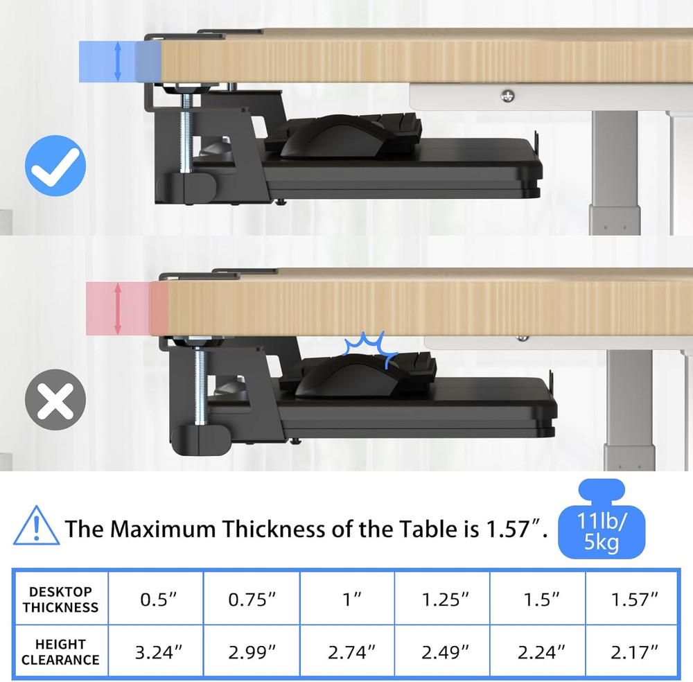 Suptek Small Keyboard Tray under Desk Pull Out with C Clamp Mount, Computer Keyb