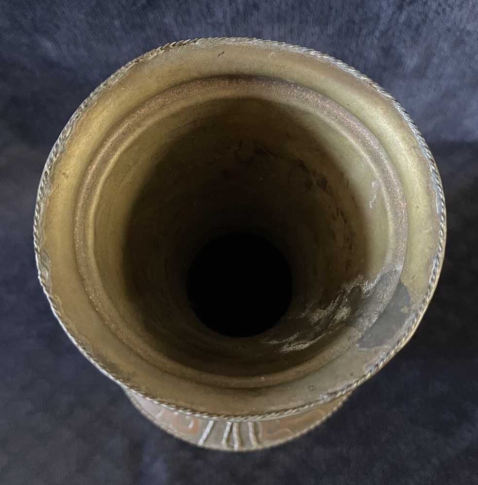 Antique Middle Eastern Islamic Cairoware Type Brass Copper Script Overlay Vase