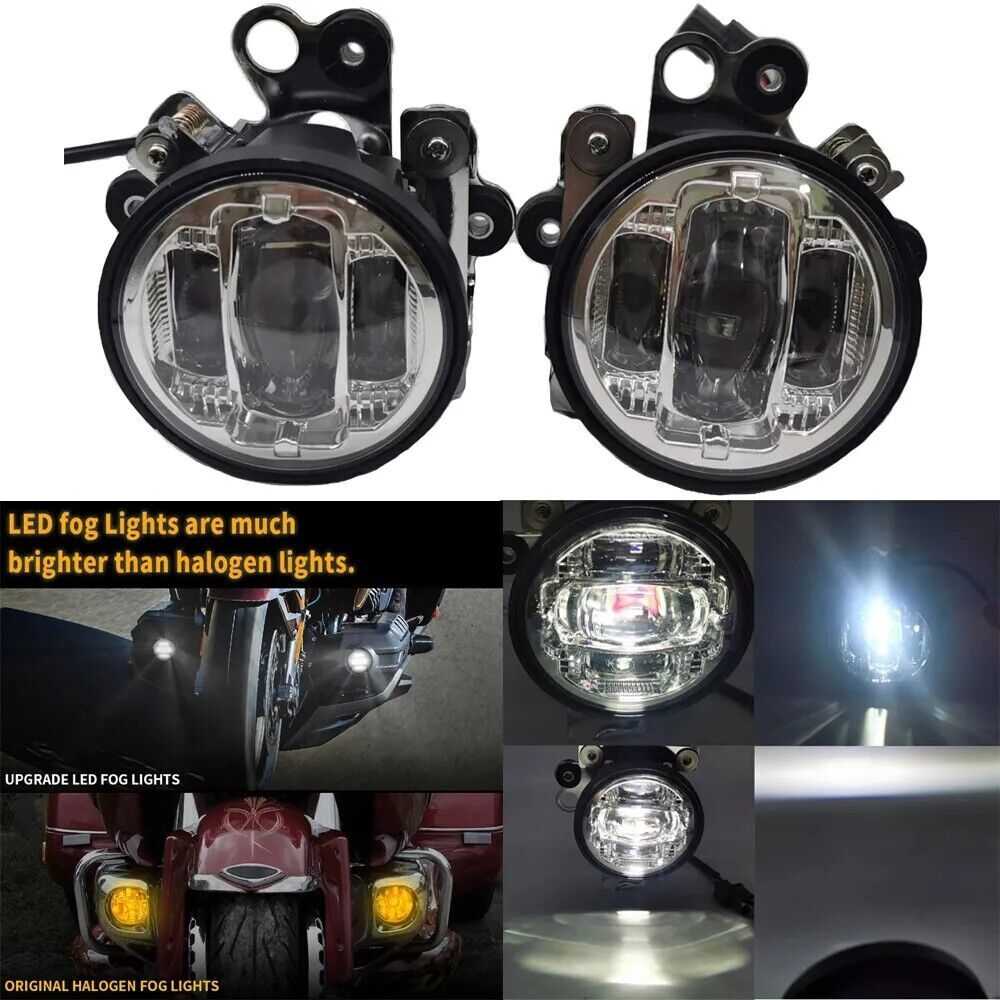 2X Chrome LED Fog Lights For Honda GL1800 Goldwing 1800 2002-2010 Plug and Play