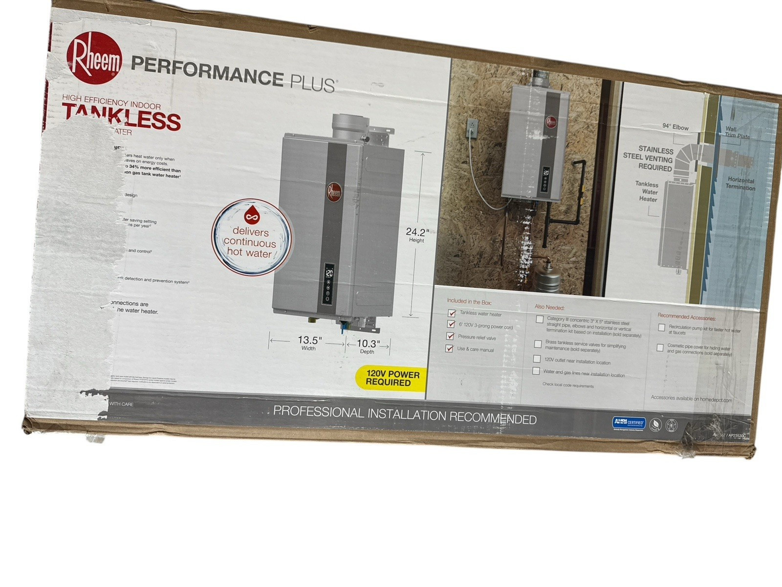 Rheem Natural Gas Indoor Tankless Water Heater SMART 9.5 GPM ECO200DVELN-3 (OB2)