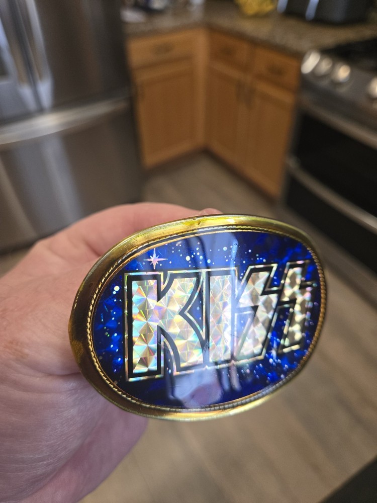 Vintage 1978 KISS Pacifica Blue Galaxy Prism Belt Buckle NICE!