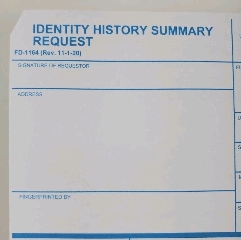 2 Pack FD-1164 Fingerprint Cards for FBI Background Check / Identity Summary (2)