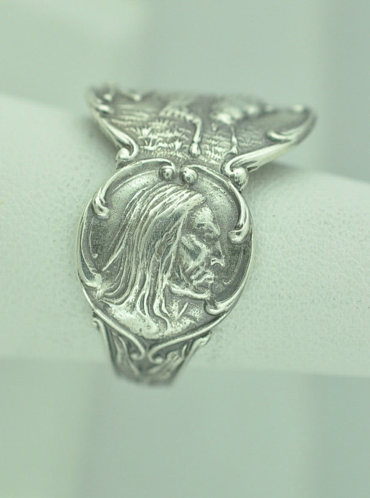 Solid 925 Sterling Silver Native American Bison Adjustable Spoon Ring