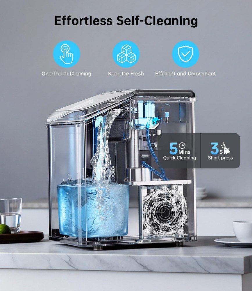 Ice Maker Nugget Countertop 40LBS Pebble Ice Machine,Quick Ice Making,Soft Cr...