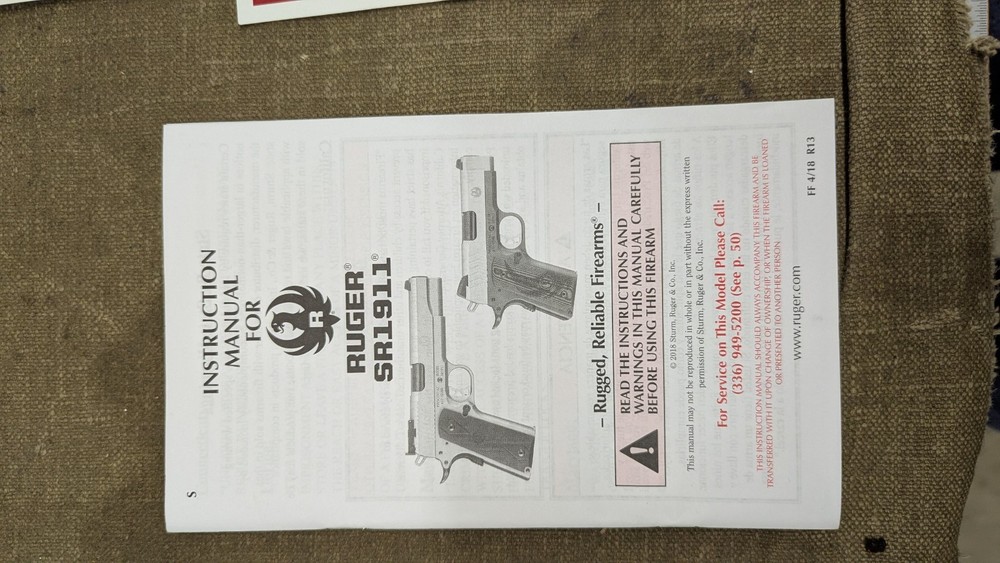 Instruction Manual, Ruger SR1911 Instruction Manual
