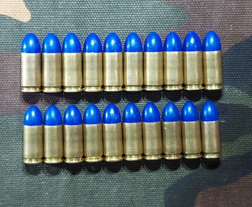 9MM LUGER SNAP CAPS SET OF 20 (BLUE+BRASS) REAL 115GN WEIGHT!!!