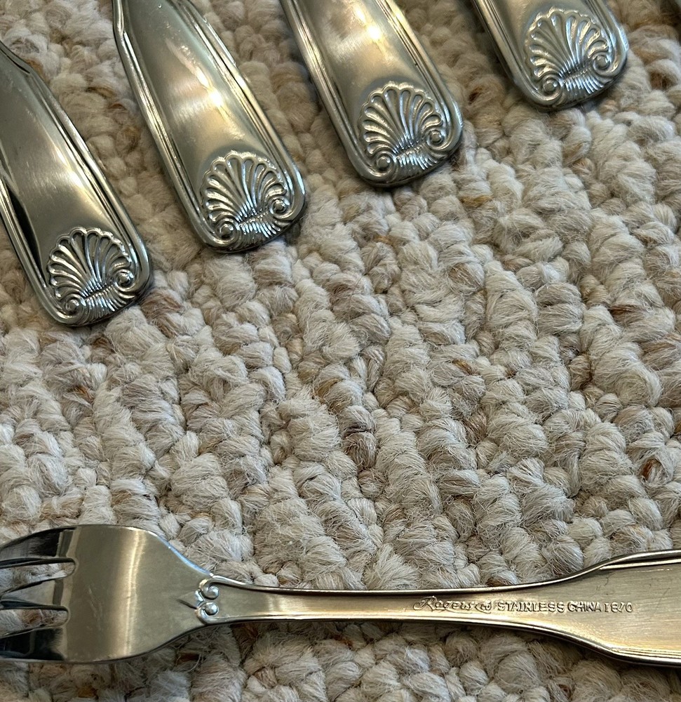 Rogers Shell Cocktail Forks Stainless Flatware 8 pc Set