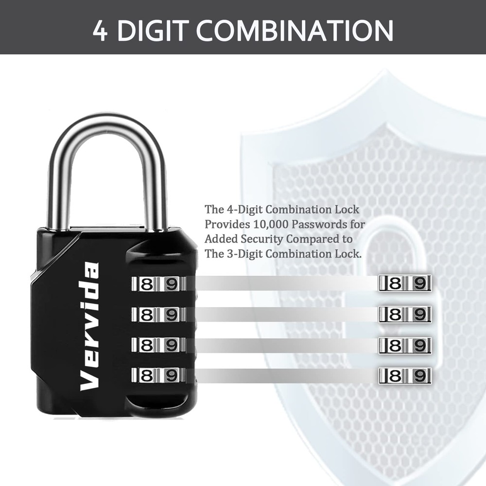 ® Combination Lock Resettable 4 Pack 4 Digit Outdoor Waterproof Combo Padlock