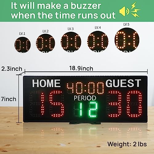 LED Super Bright Electronic Scoreboard with Timer Clock, Battery Powered
