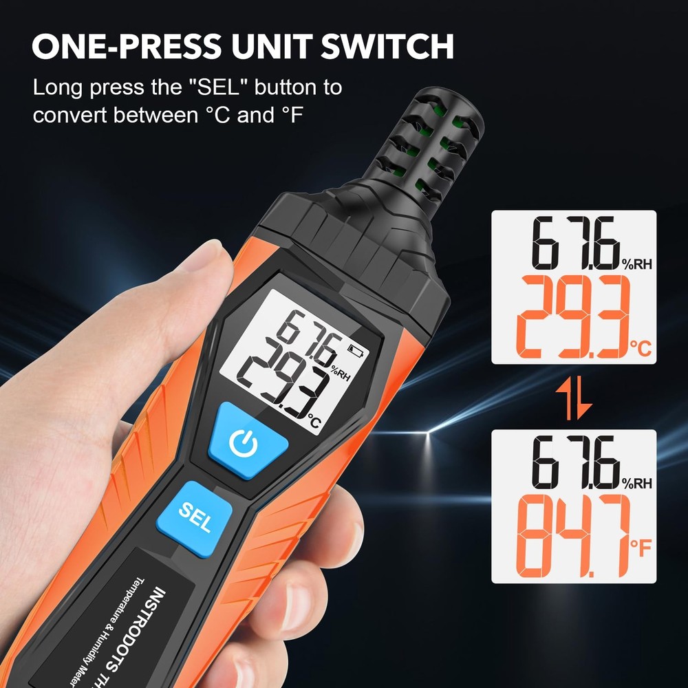 INSTRODOTS Temperature Humidity Meter, High Precision TH10, Orange