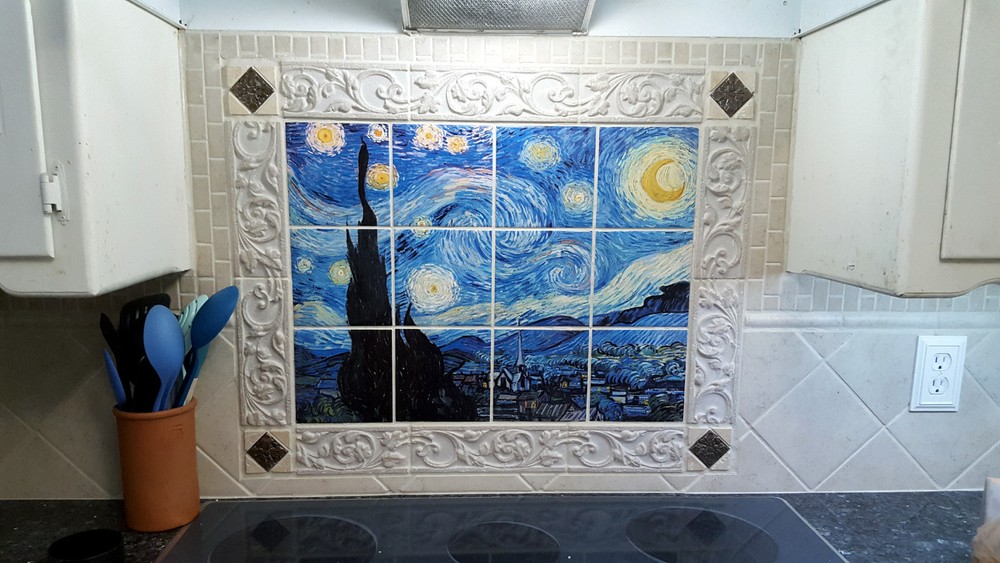 Vincent van Gogh Starry Night Ceramic Mural Backsplash Bath Tile #2186