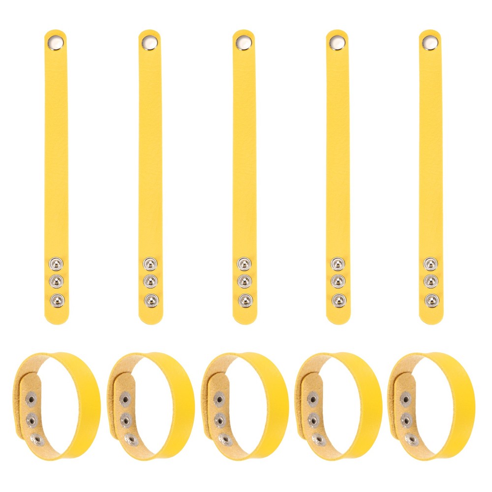 10 Pcs Plain Leather Bracelets Leather Snap Bracelets, Yellow