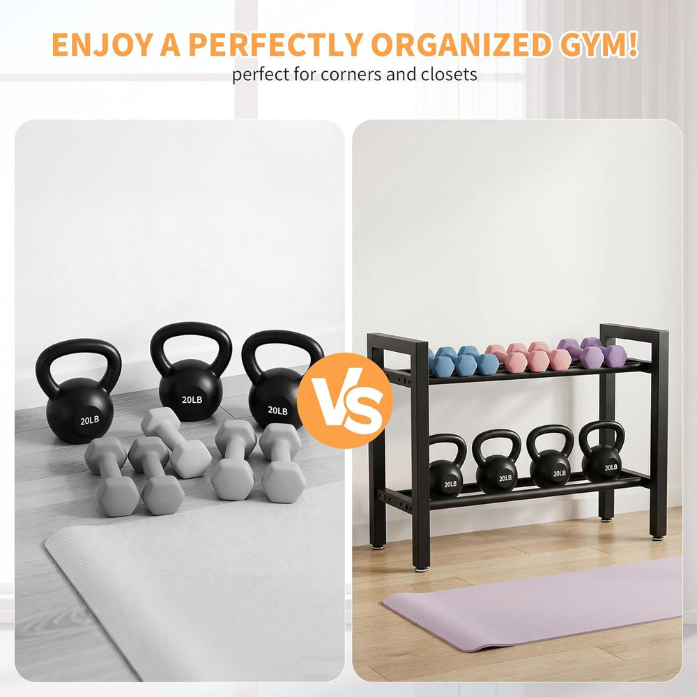 2-Tier Adjustable Dumbbell Rack, 300LB Capacity, Space-Saving Design