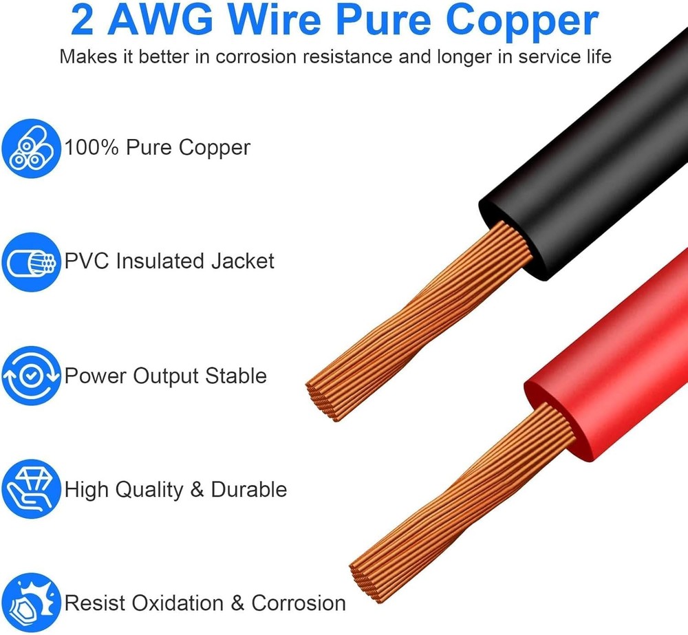 6PCS 2 AWG Battery Cable, 15CM Automotive Battery Cable