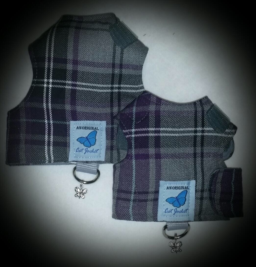 Butterfly Cat Jackets - Cat Walking Harness Jacket Tartan Plaid Fabric designs