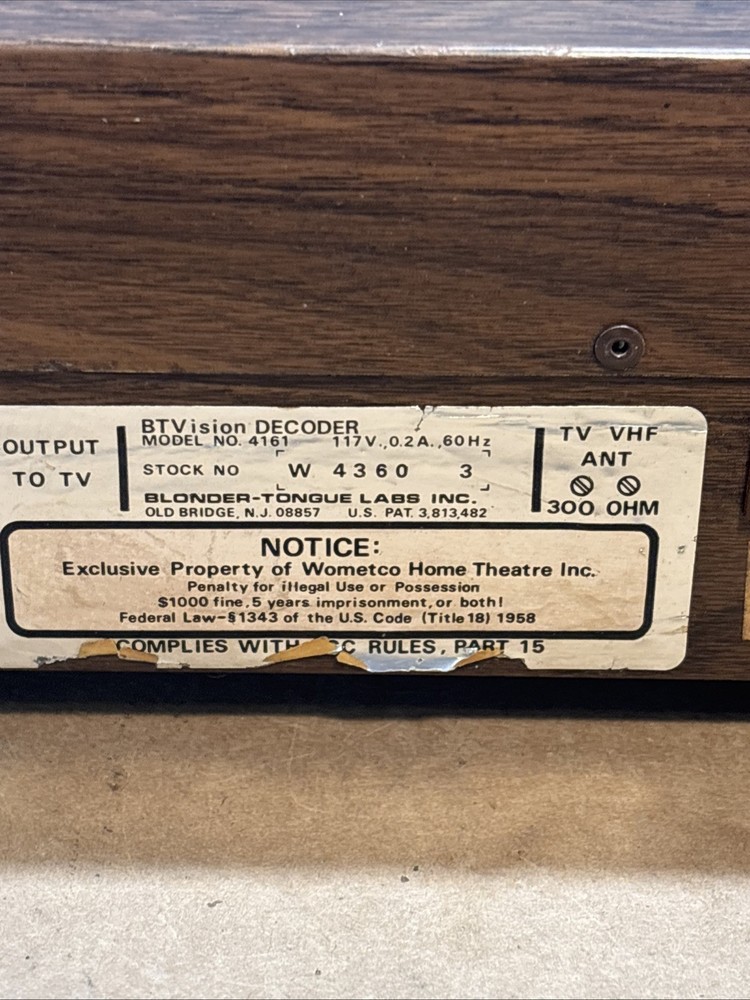 Vintage Wometco 4161 Home Theater Decoder.