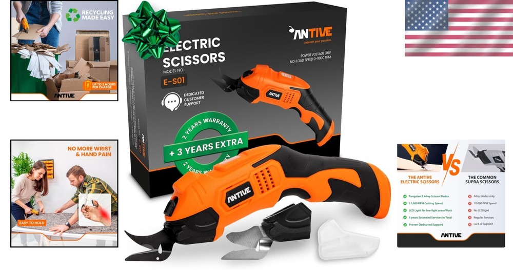 Electric Scissors Cutting Fabric Cardboard Plastic Cordless Rechargeable Tool