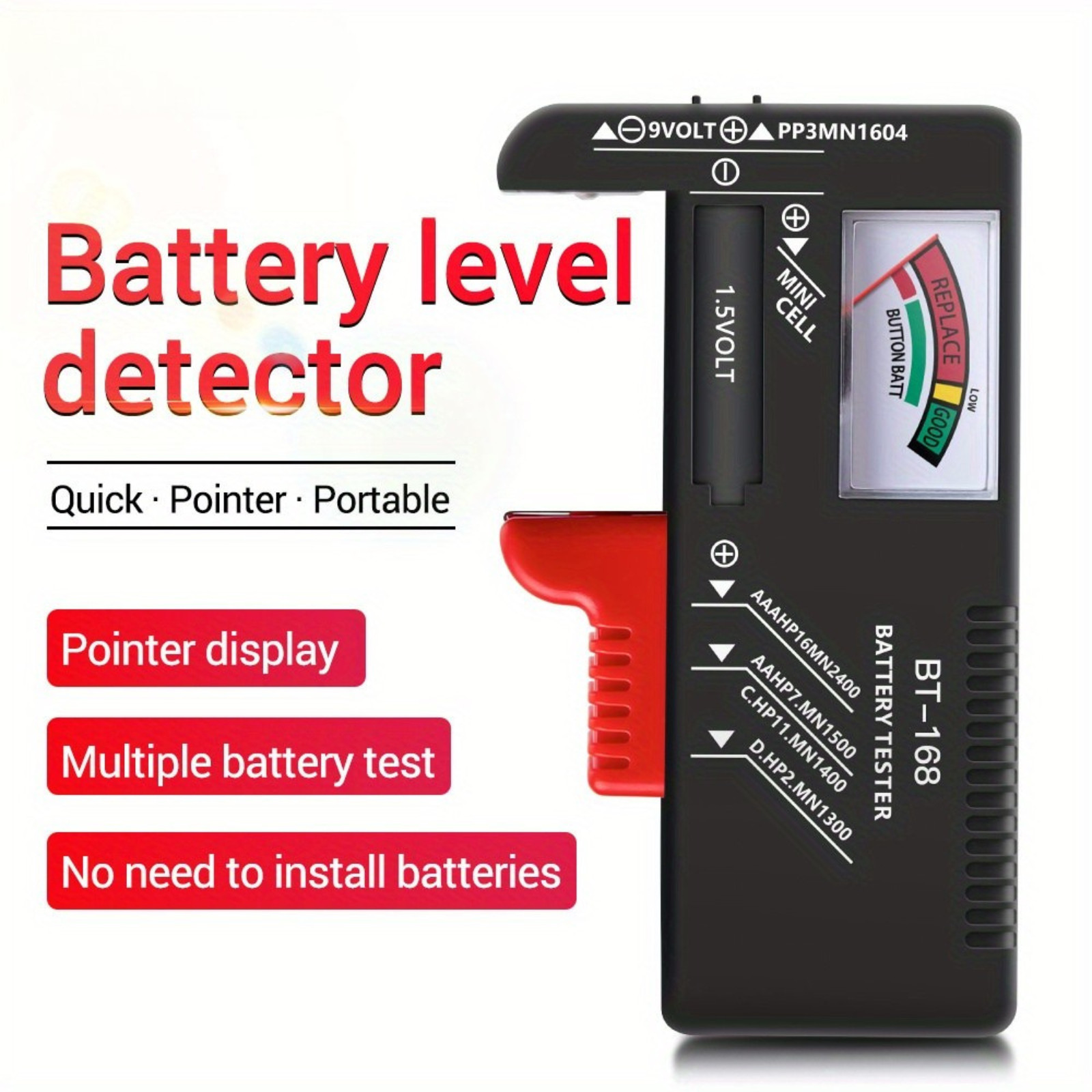 Battery Tester Checker Universal For AA AAA C D 9V 1.5V Button Cell Batteries