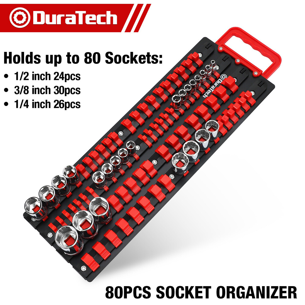 DURATECH 80PC Socket Organizer Holder 1/2" 1/4" 3/8" Drive Socket Organizer Tray